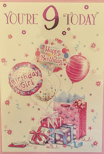 9 Girl Birthday - Gifts & 4 Balloons
