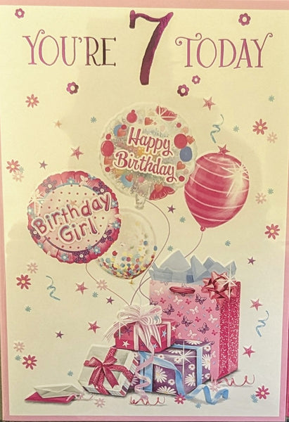 7 Girl Birthday - Gifts & 4 Balloons