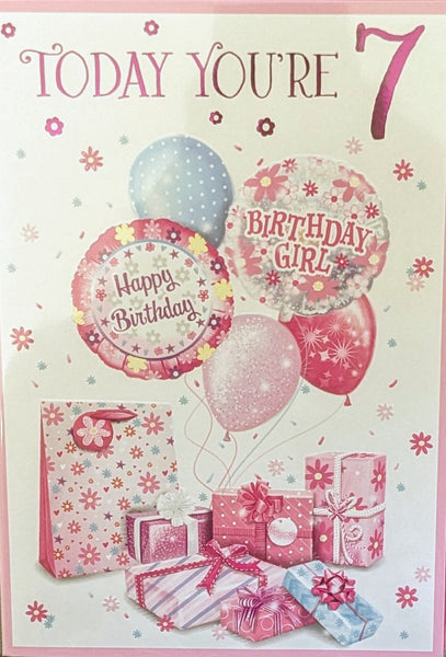 7 Girl Birthday - Gifts & 5 Balloons