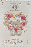 Wife Birthday - Cute Bear And Flowers