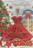 Granddaughter Christmas - Traditional Red Dress And Tree