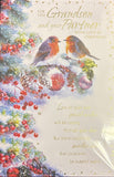 Grandson & Partner Christmas - Traditional Robins And Words