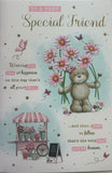 Friend Female Birthday - Cute Bear Holding Pink Flowers
