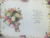 Friend Birthday - Cute Bear Purple Peach Bouquet Of Flowers