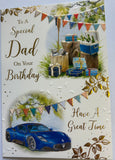 Dad Birthday - Traditional Blue Car And Presents