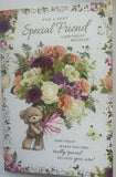 Friend Birthday - Cute Bear Purple Peach Bouquet Of Flowers