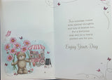 Friend Female Birthday - Cute Bear Holding Pink Flowers