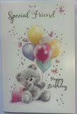 Friend Birthday - Cute Grey Bear Holding Balloons