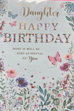 Daughter Birthday - Large Blue Flowers And Butterflies