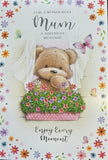 Mum Birthday - Cute Bear In Window Flowers