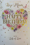 Step Mum Birthday - Flowers In Heart