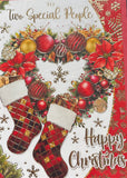 Two Special People Christmas - Traditional Wreath And Red And Gold Stockings