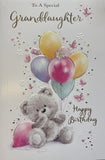 Granddaughter Birthday - Cute Bear And Balloons