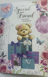 Friend Birthday - Cute Bear Purple Presents Balloons Flowers
