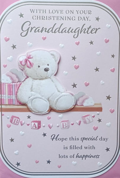 Christening Granddaughter - Large Cute Bear On Shelf