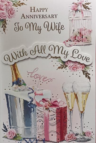 Wife Anniversary - Large Traditional Champagne & Pink Box