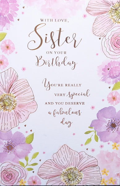 Sister Birthday - Traditional Pink & Purple Flowers
