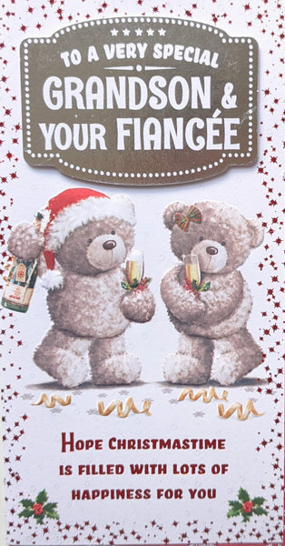 Grandson & Fiancee Christmas - Slim Bears with Champagne