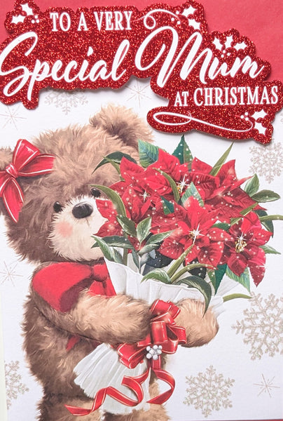 Mum Christmas - Platinum Cute Bear With Bouquet