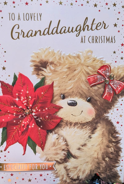 Granddaughter Christmas - Large Cute Bear With Flower