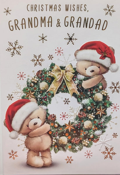 Grandma & Grandad Christmas - Cute Wreath With Gold Bow