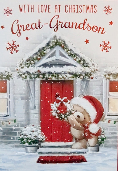 Great Grandson Christmas - Cute Bear With Red Door