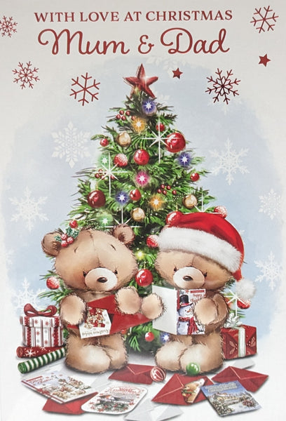 Mum & Dad Christmas - Cute Bears Holding Cards