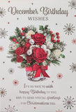 December Birthday Card - Traditional flowers Wishes