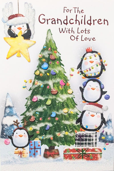 Grandchildren Christmas - Penguins & Tree