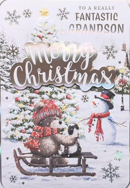 Grandson Christmas - Large Teddy & Snowman