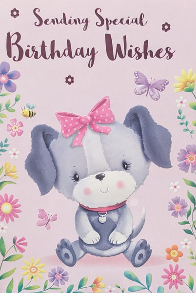 Open Female Birthday - Dog With Pink Bow