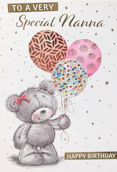 Nanna Birthday - Cute Bear With 3 Balloons