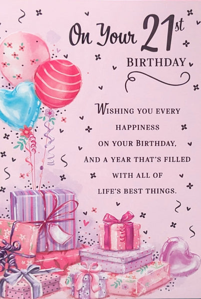 21 Female Birthday - Boxes & Balloons On Left