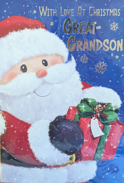 Great Grandson Christmas - Santa With red Gift