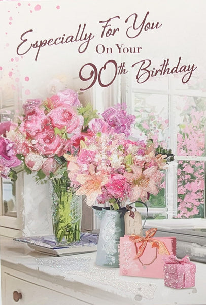 90 Female Birthday - Flowers & Gift Bag