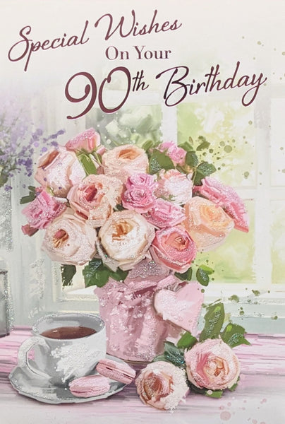 90 Female Birthday - Flowers & Teacup