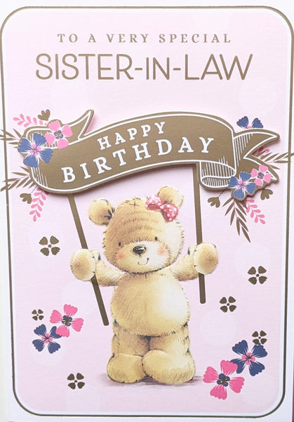 Sister In Law Birthday - Cute Bear With Banner