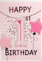 1 Girl Birthday - Pink Balloons Happy