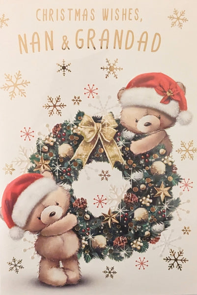 Nan & Grandad Christmas - Cute Wreath With Gold Bow