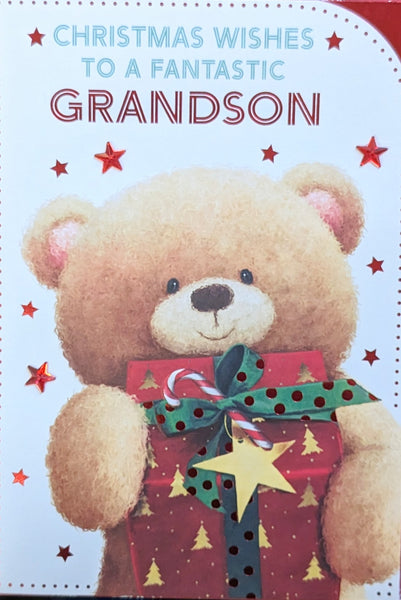Grandson Christmas - Bear Holding Red Box