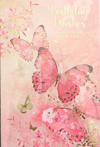 Open Female Birthday - Pink & Gold Butterflies