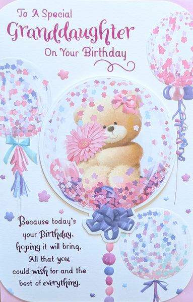 Granddaughter Birthday - Cute Bear In Balloon
