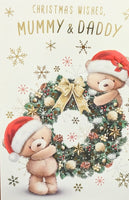 Mummy and Daddy Christmas- Cute Wreath With Gold Bow