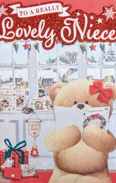 Niece Christmas - Platinum Cute Bear With Card