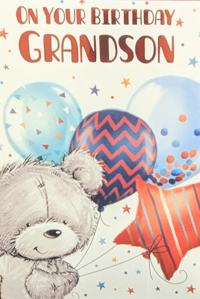 Grandson Birthday - Cute Bear With Balloons On Left