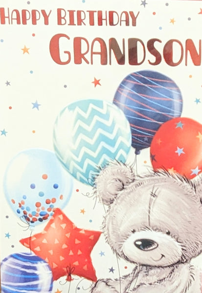 Grandson Birthday - Cute Bear With Balloons On Right
