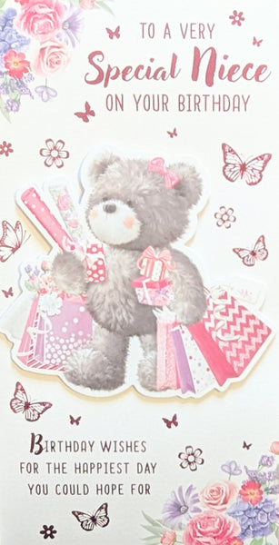 Niece Birthday - Slim Cute Bear With Gifts