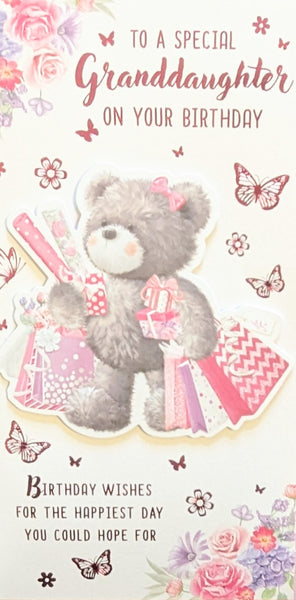 Granddaughter Birthday - Slim Cute Bear With Gifts
