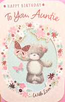 Auntie Birthday - Cute Grey Bear With Butterfly