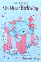 Open Female Birthday - Cute Bear In Pink Box